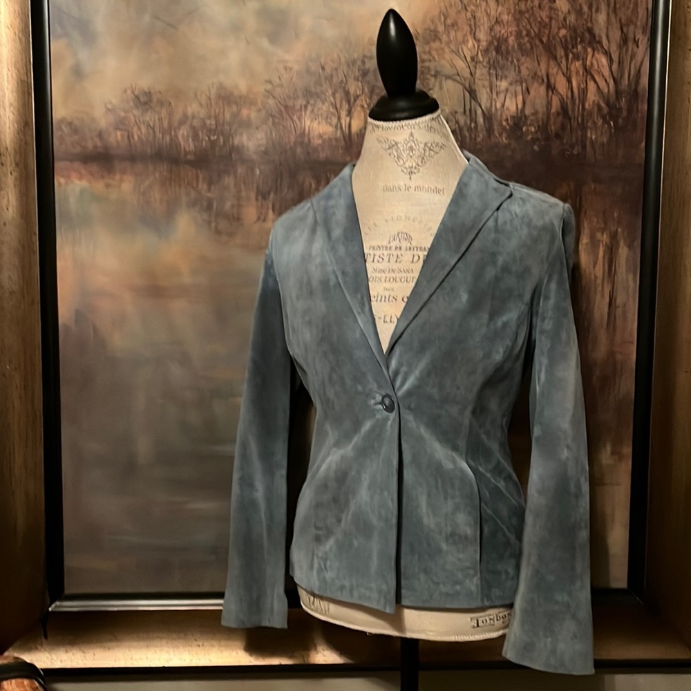 Vintage Alfani Size S blue suede blazer with blue acetate lining